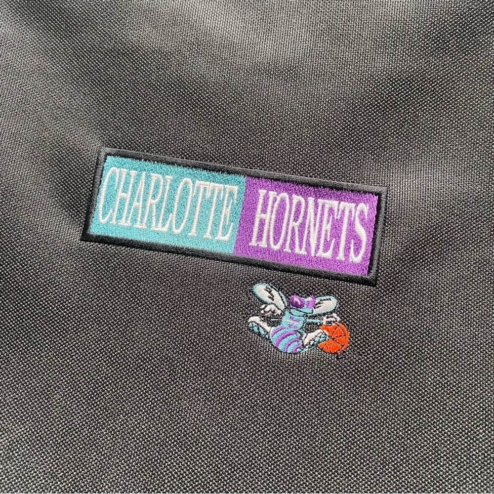 Vintage 1990s 90s Charlotte Hornets Laptop Crossbody Side Bag Black Teal Purple